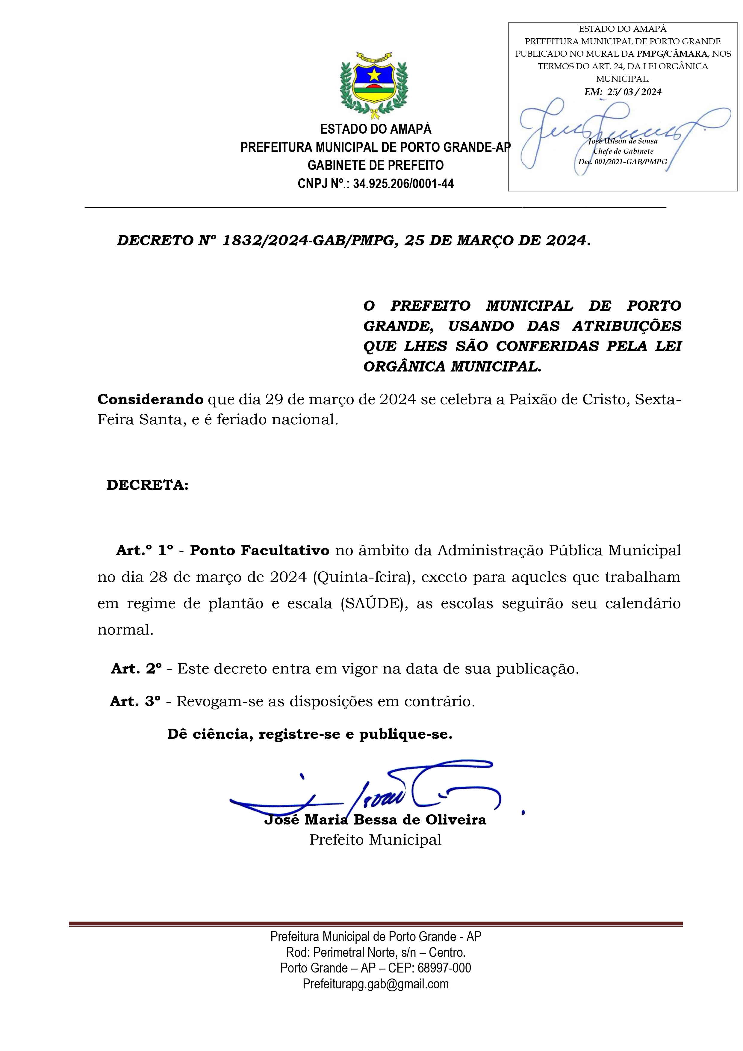 DECRETO Nº 1832/2024-GAB/PMPG